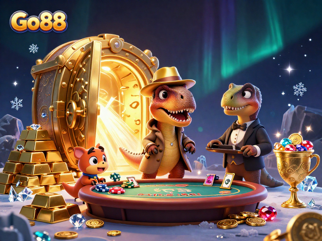 Go88 captivates players at a blackjack table with vibrant casino characters and dynamic elements.
