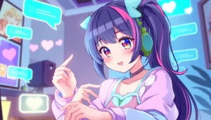 Engaging hentai ai chat scene with a vibrant anime character in a digital chat room.