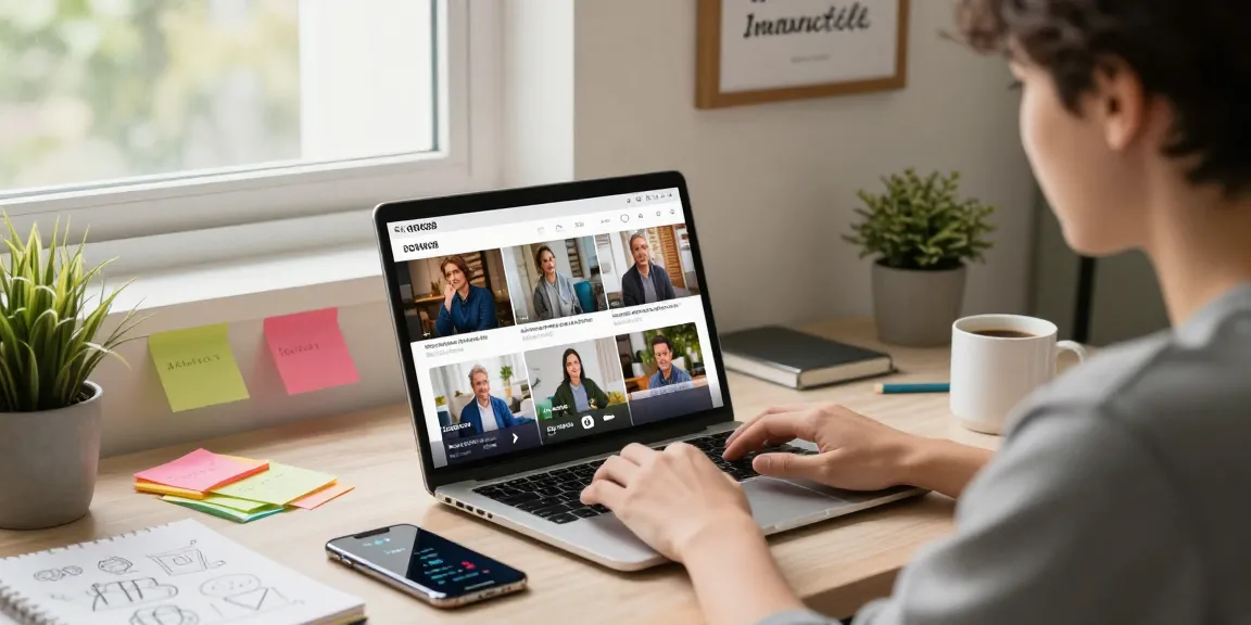 ROKOK88 digital platform setup showcasing a cozy workspace with episode thumbnails on a laptop and creative elements.