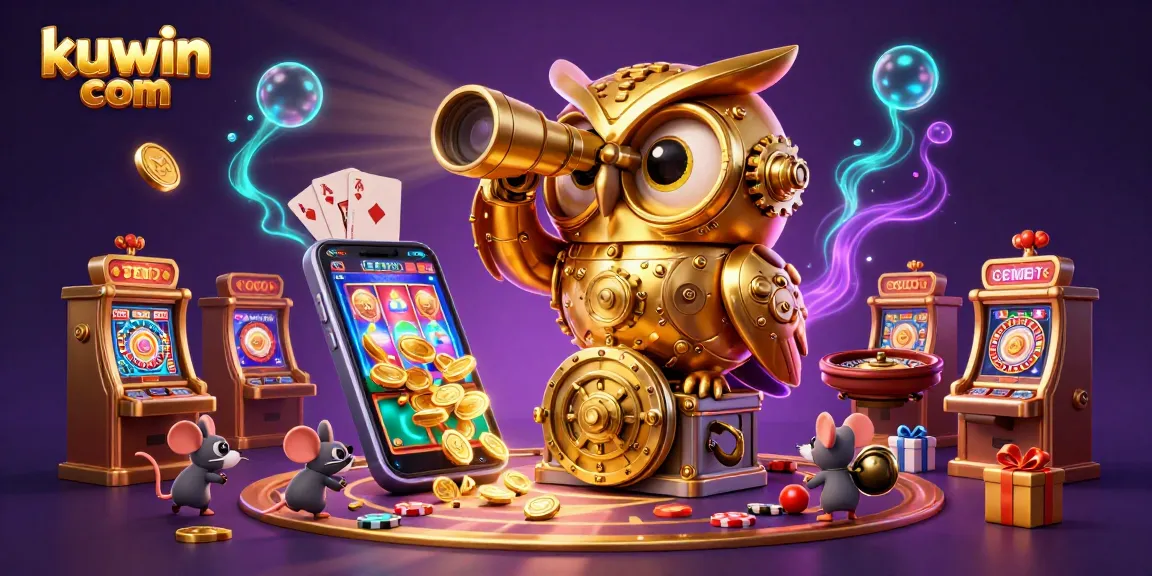 Engage with kuwin com casino action featuring a vibrant owl and bustling gaming elements.